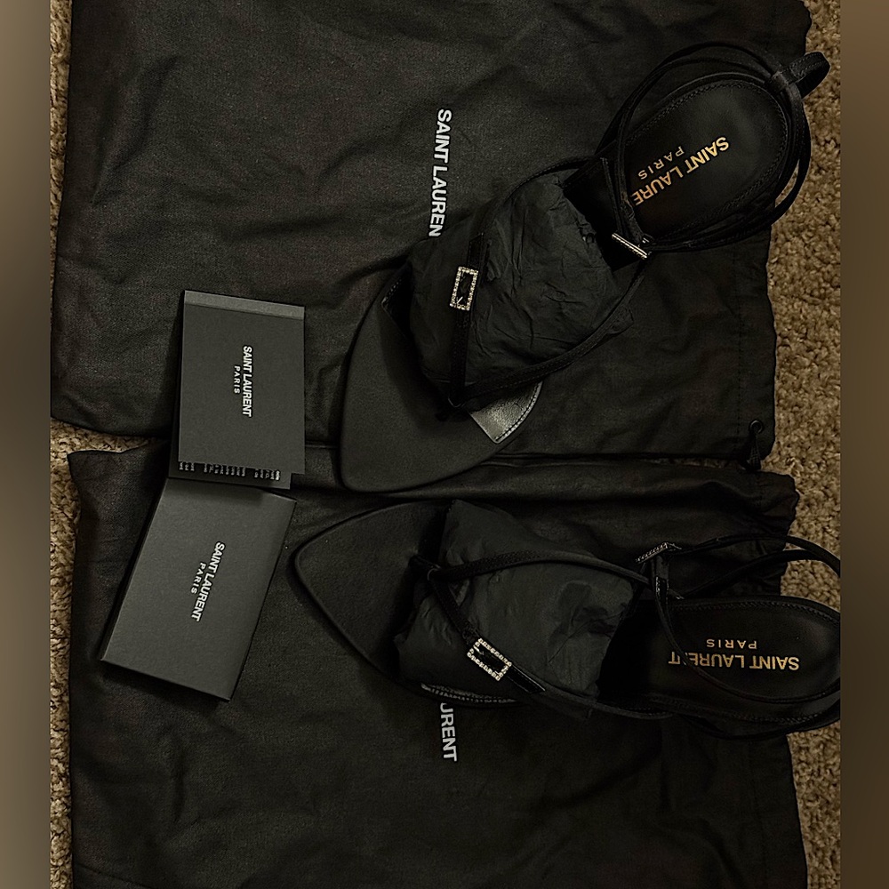 Saint Laurent Black Strappy Heeled Sandals - Picture 2 of 12